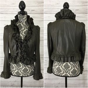 INC Brown Ruffle Trim Crop Jacket  Sz S